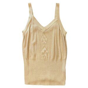 Magaschoni Sleeveless Knit Tank Top – Beige Ribbed Cotton Blend